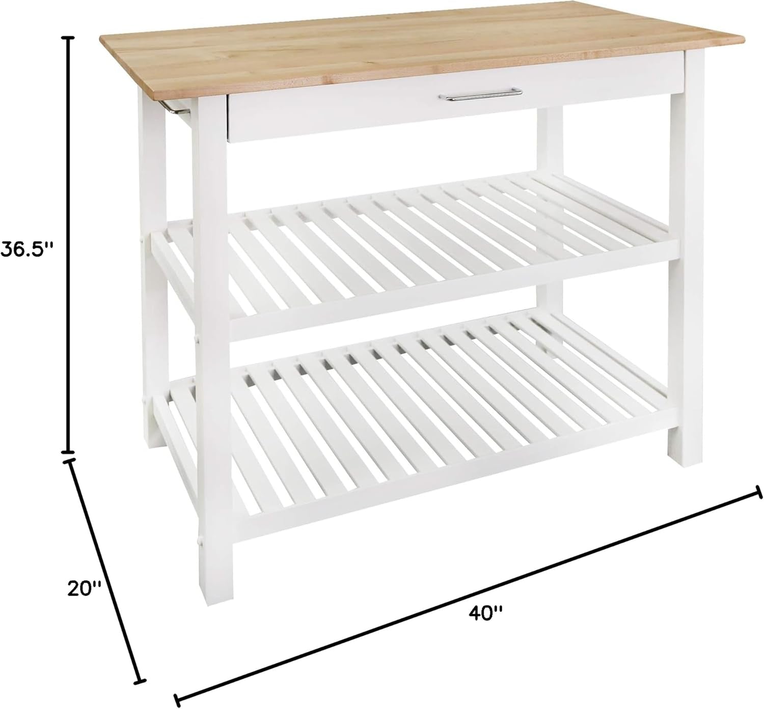 Kitchen Island with Solid American Hardwood Top, Natural/White, 40" W (373-91)