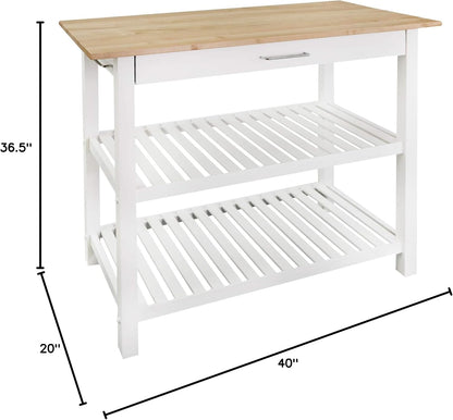 Kitchen Island with Solid American Hardwood Top, Natural/White, 40" W (373-91)