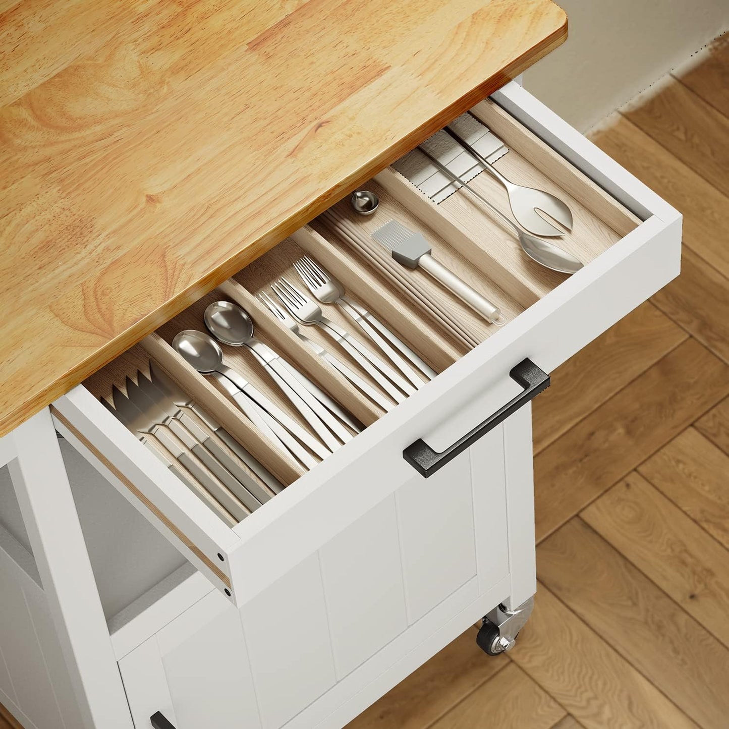 Kitchen Cart with Drawer, Small Kitchen Island on Wheels, Microwave Cart, Small Home Coffee Bar, Microwave Stand, Rolling Kitchen Island Cart with Side Hook, White