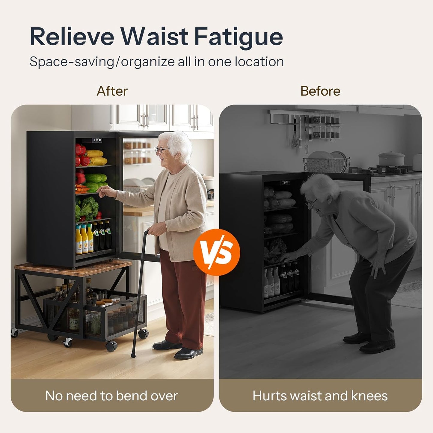 Mini Fridge Stand with Movable Storage Basket and Wheels, Mini Fridge Cabinet with Wheels, Sturdy Metal Frame, for Home, Office, Dorm, Rustic Brown and Black BF255TL01