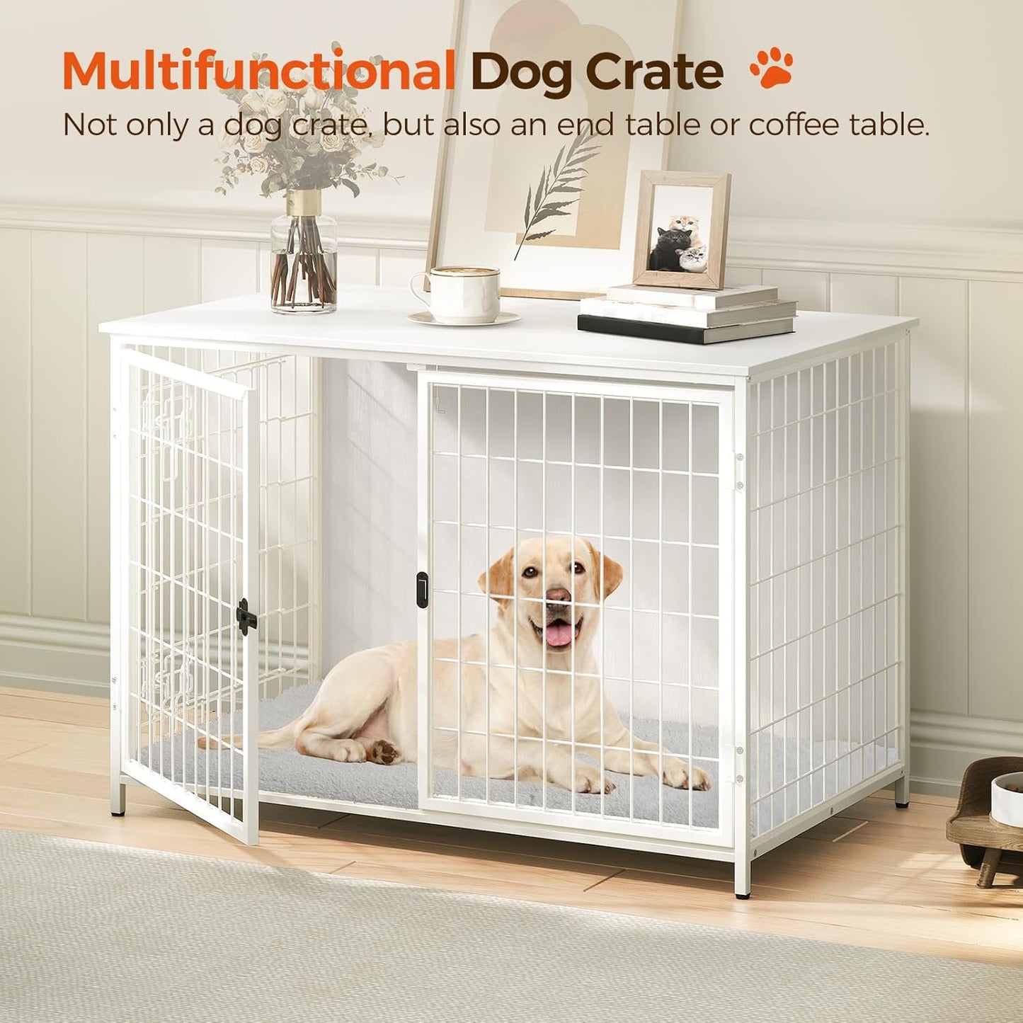 Dog Crate Furniture with Cushion, Wooden Dog Kennel with Double Doors, Heavy Duty Dog Cage for Small/Medium/Large Dogs, Indoor Dog House End Table, 39.4" L, Rustic Brown DCHR10701