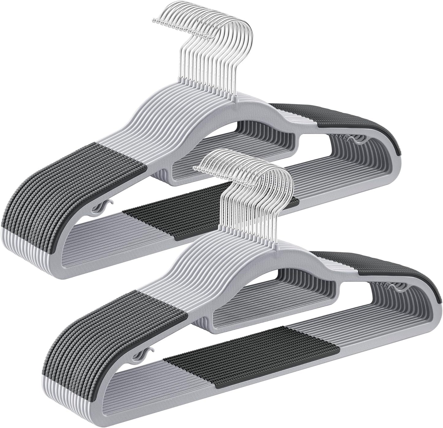 Pack of 30 Coat Hangers, Space-Saving Plastic Clothes Hangers, Non-Slip, 0.2 Inches Slim, 16.5 Inches Wide, 360° Swivel Silver Hook, Light and Dark Gray UCRP20G30
