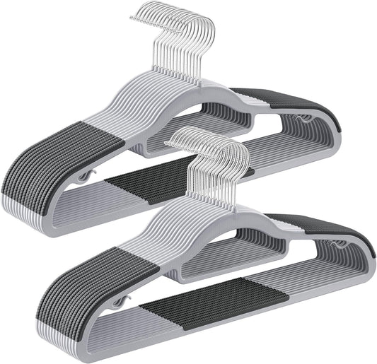 Pack of 30 Coat Hangers, Space-Saving Plastic Clothes Hangers, Non-Slip, 0.2 Inches Slim, 16.5 Inches Wide, 360° Swivel Silver Hook, Light and Dark Gray UCRP20G30