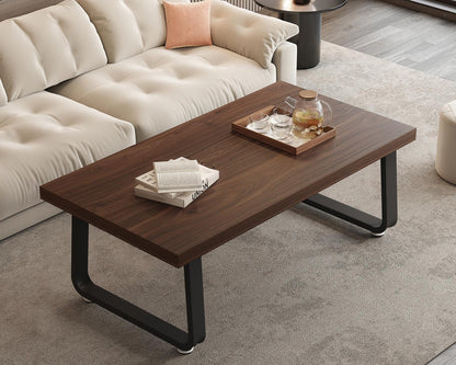 Rustic Walnut Coffee Table, 39” Mid Century Modern Center Table, Rectangle Industrial Living Room Coffee Table, Simple Farmhouse Wood and Metal Tea Coffee Tables for Home Bedroom, Walnut, 39 In