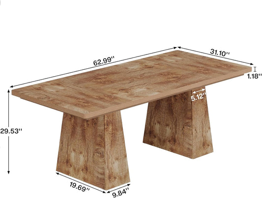 63-Inch Executive Desk, Large Office Computer Desk with Double Pedestal, Modern Simple Workstations Writing Table Conference Table Business Furniture for Home Office, Natural