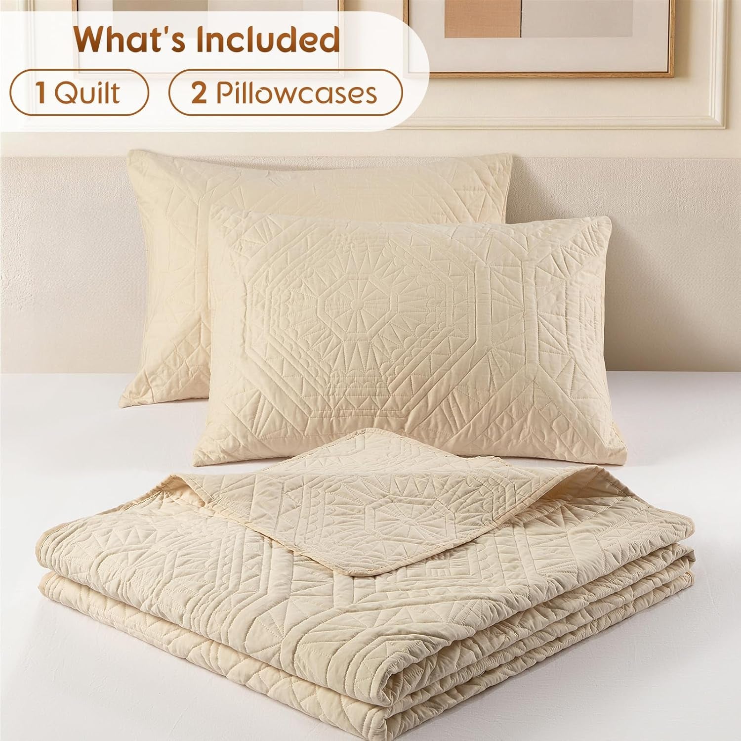 100% Cotton Paisley Quilt Set King Size, Cozy Lightweight Bedspread with 2 Pillow Shams, Soft Breathable Matelasse Coverlet Set for All Season Comfort(Beige-Style 2,King)