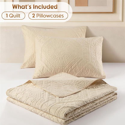 100% Cotton Paisley Quilt Set King Size, Cozy Lightweight Bedspread with 2 Pillow Shams, Soft Breathable Matelasse Coverlet Set for All Season Comfort(Beige-Style 2,King)