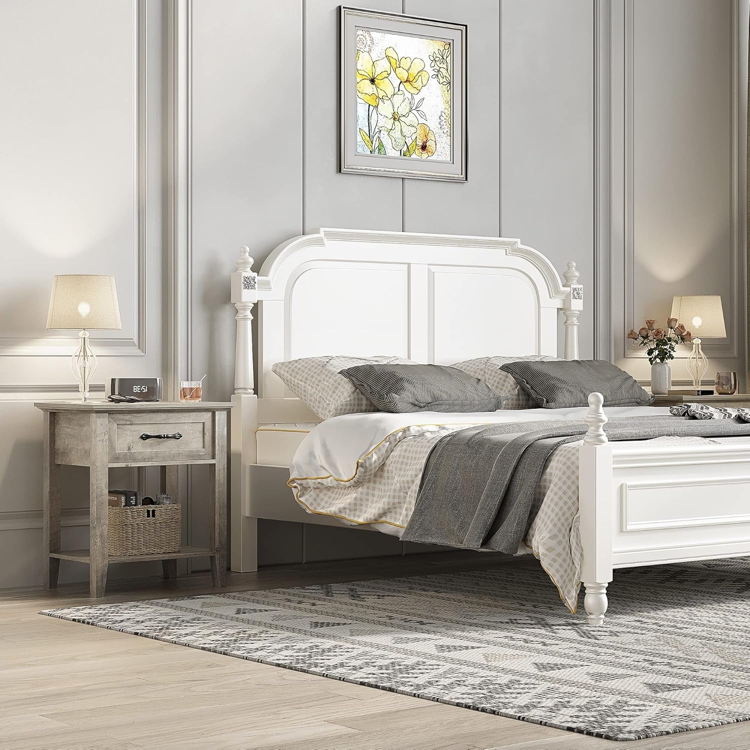 Grey Nightstands Set of 2, End Table with Drawer, Side Table for Spaces, 2 Tiers Storage Shelves with Dresser, Bedside Table for Living Room, Bedroom, Dorm (2Pcs-Grey)