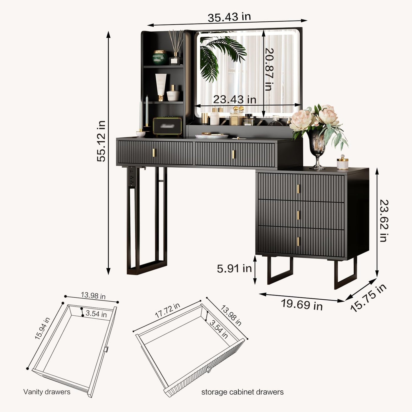 Makeup Vanity Desk with Lights, Vanities VT-89012