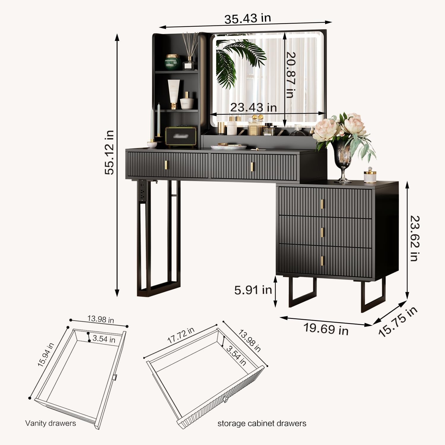 Makeup Vanity Desk with Lights, Vanities VT-89012