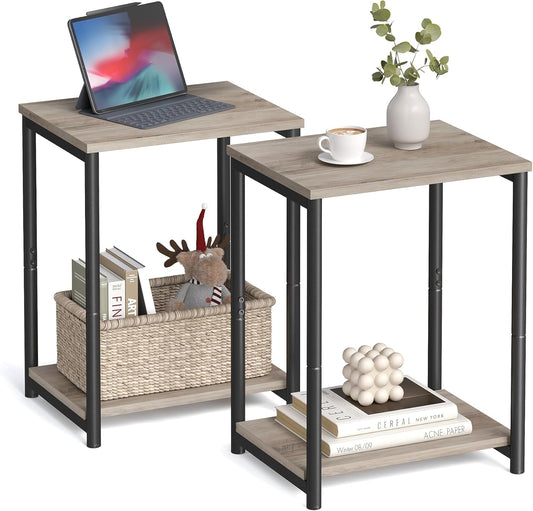 Side Tables Set of 2, Small End Table, Nightstand for Living Room, Bedroom, Office, Bathroom, Greige and Black ULET272B02