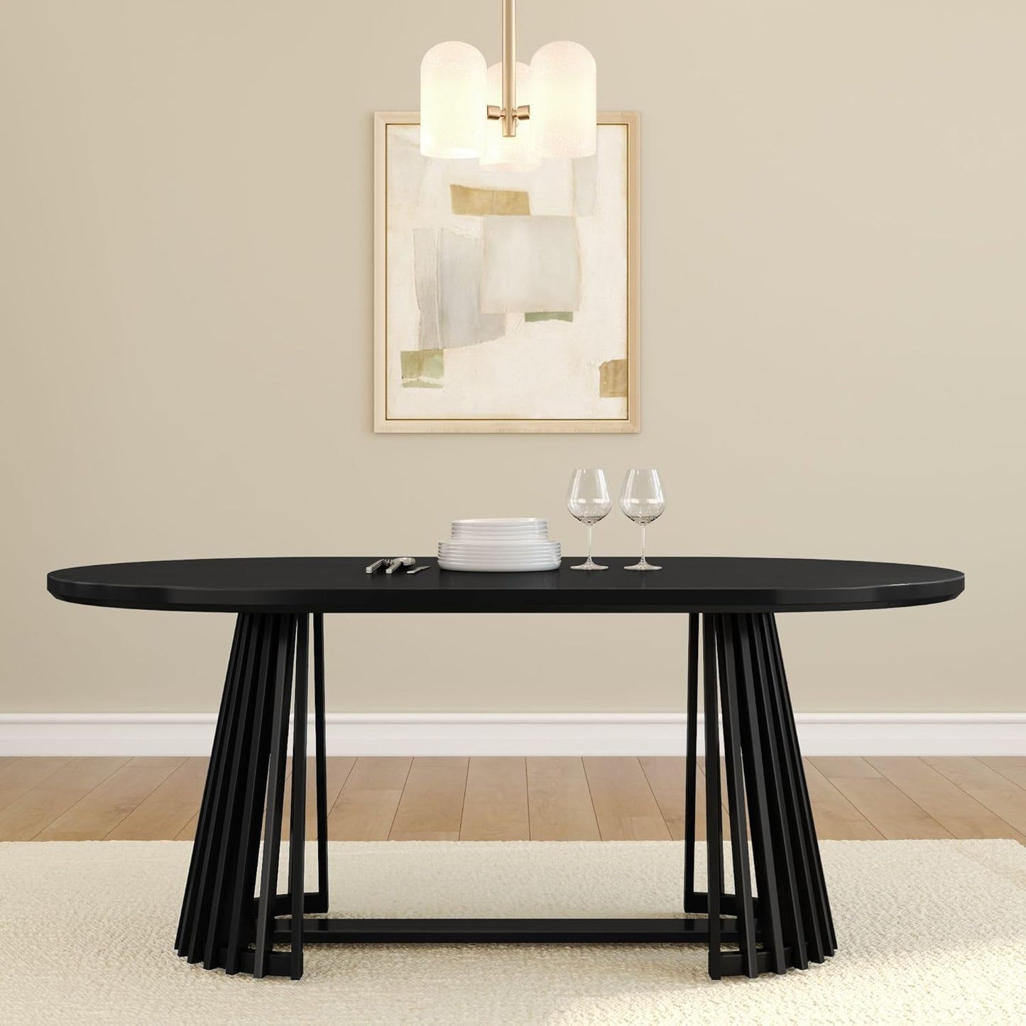 Lido Oval Dining Table, 72", round Wooden Minimalist Kitchen Table Fits 4 to 6, Black