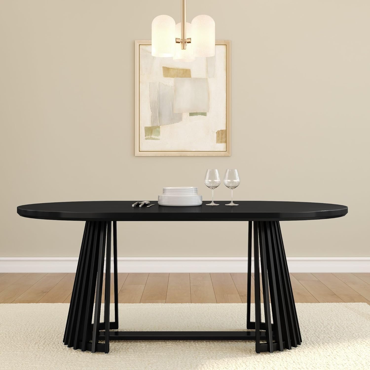 Lido Oval Dining Table, 72", round Wooden Minimalist Kitchen Table Fits 4 to 6, Black