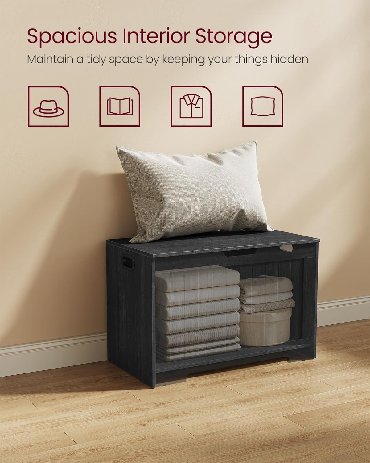 Storage Chest, 29.9 Inches Width Storage Bench, Entryway Bench with 2 Safety Hinges, Shoe Bench, Farmhouse Style, for Entryway, Bedroom, Living Room, Charcoal Gray ULHS011B02