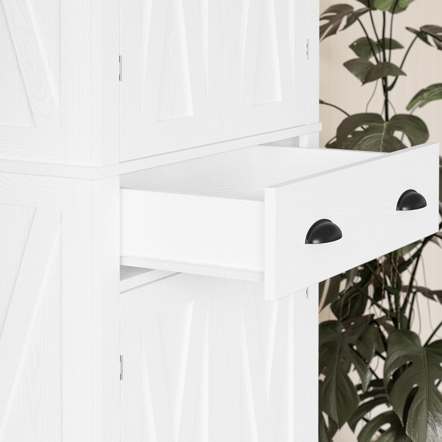 Kitchen Pantry Storage Cabinet 72.6" H X 24" W, with Barn Doors, Drawer, 4 Adjustable Shelves, Freestanding Cupboard, Laundry, White