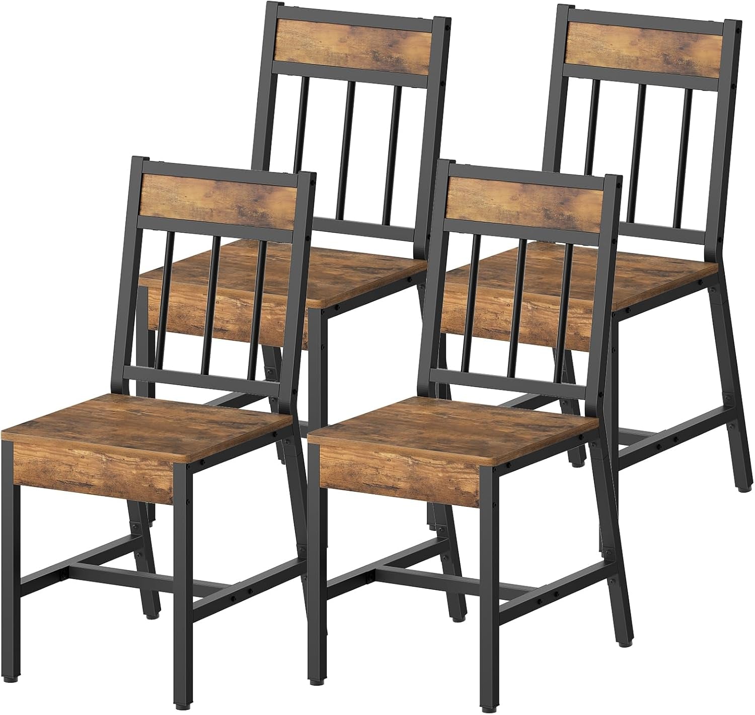 Dining Chairs Set of 4, Industrial Kitchen Chairs with Metal Frame, Slanted Back, Wooden Dining Chair Set, for Kitchen, Living Room, Rustic Brown and Black CY03L4BR