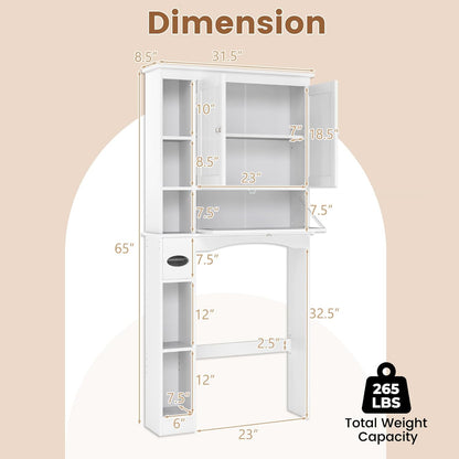 over the Toilet Storage Cabinet, 31.5''W Freestanding Space Saver with Doors, Adjustable Shelf & Toilet Paper Holder, over Toilet Bathroom Organizer for Laundry, Restroom, White