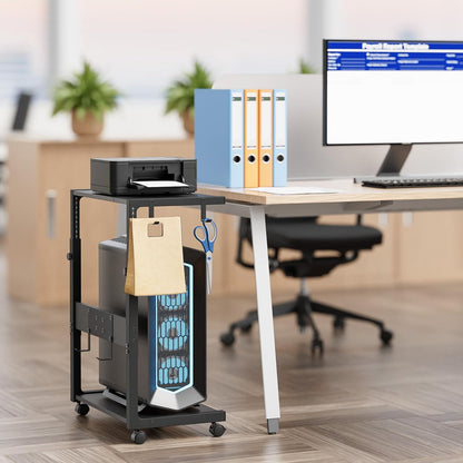 Computer Tower Stand - Adjustable PC Tower Stand CPU Holder Cart with Charging Station for Office Home Classroom,23.03"-28.3" H, Black