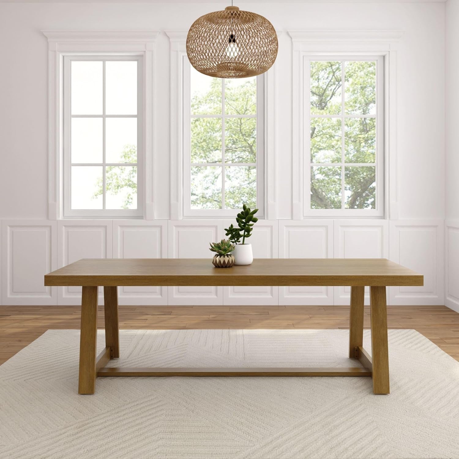 Classic Rectangular Dining Room Table (94In / 2380Mm), Pecan Wirebrush