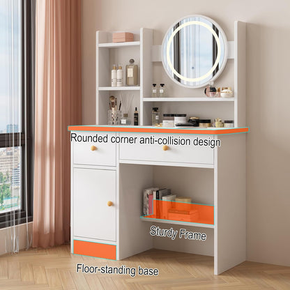 Dressing Table,Makeup Table with Drawers, Vanity Desk with Mirror and Led Lights,3 Lighting Mode,Makeup Vanity Desk,Multifunctional Makeup Writing Desk for Bedroom (80CM)
