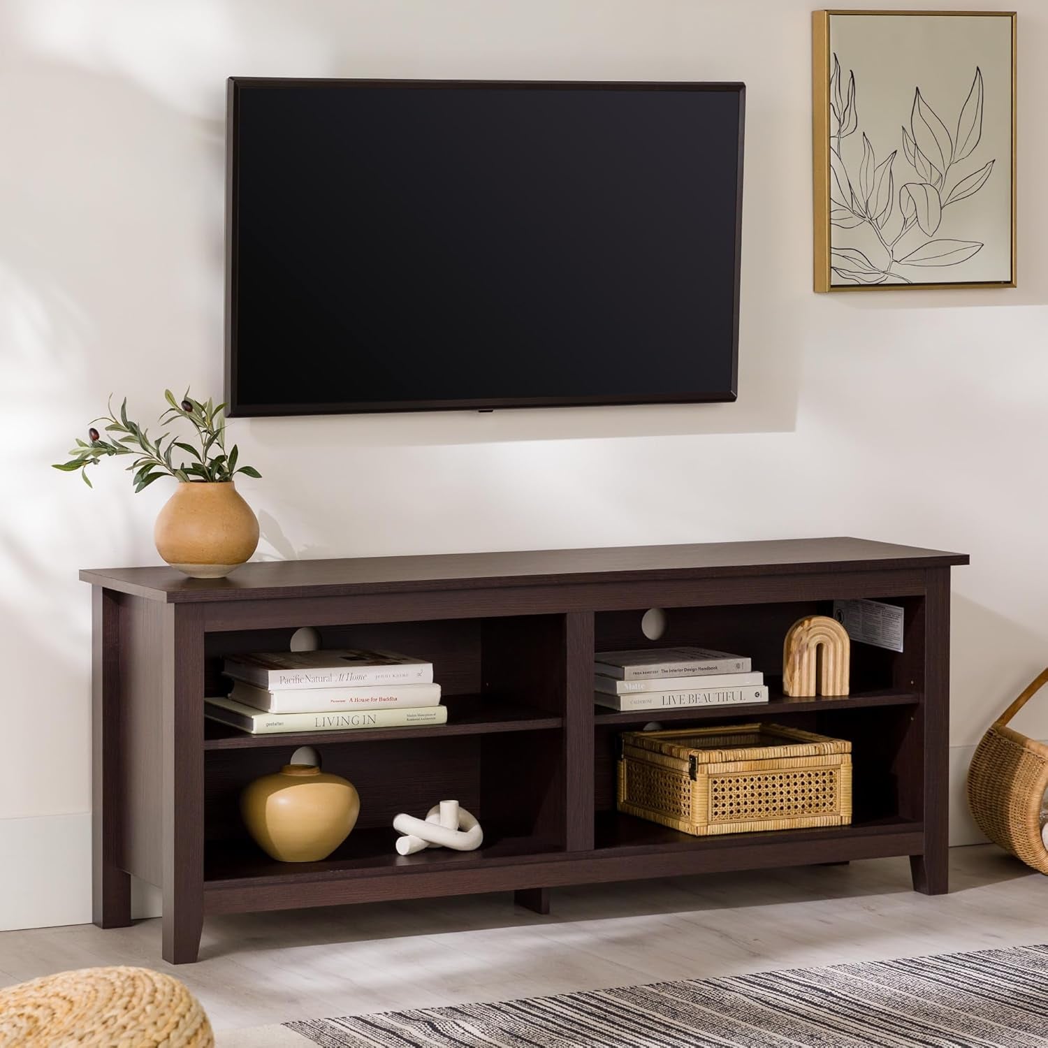 Wren Classic TV Console Entertainment Media Stand with Storage for Televisions up to 65 Inches, 58 Inch, Espresso