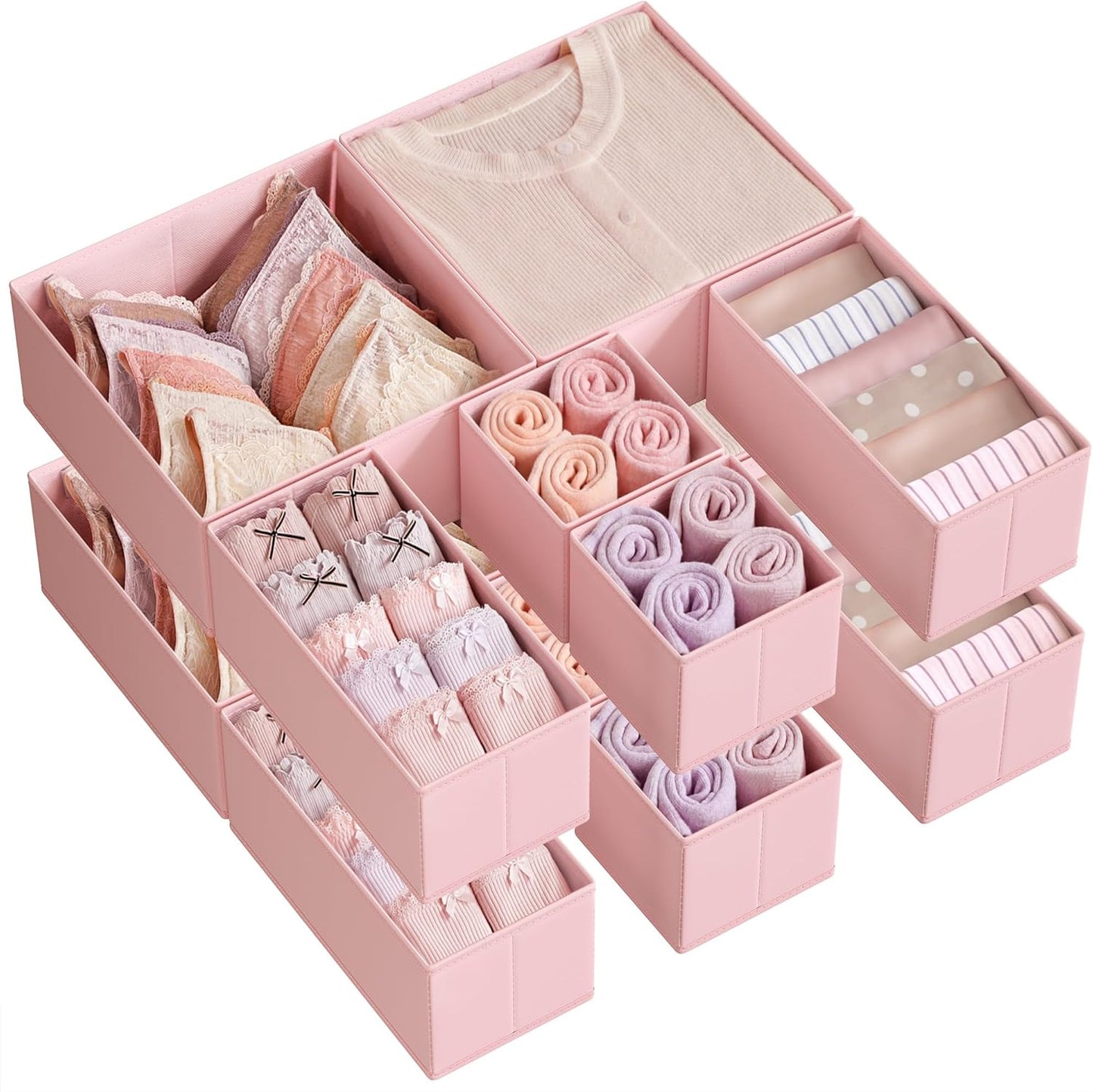 Drawer Organizers, Dresser Divider Organizers, Set of 18, Foldable Fabric Storage Boxes for Socks, Underwear, Bras, Ties, Scarves, Dove Gray URDZ006G05