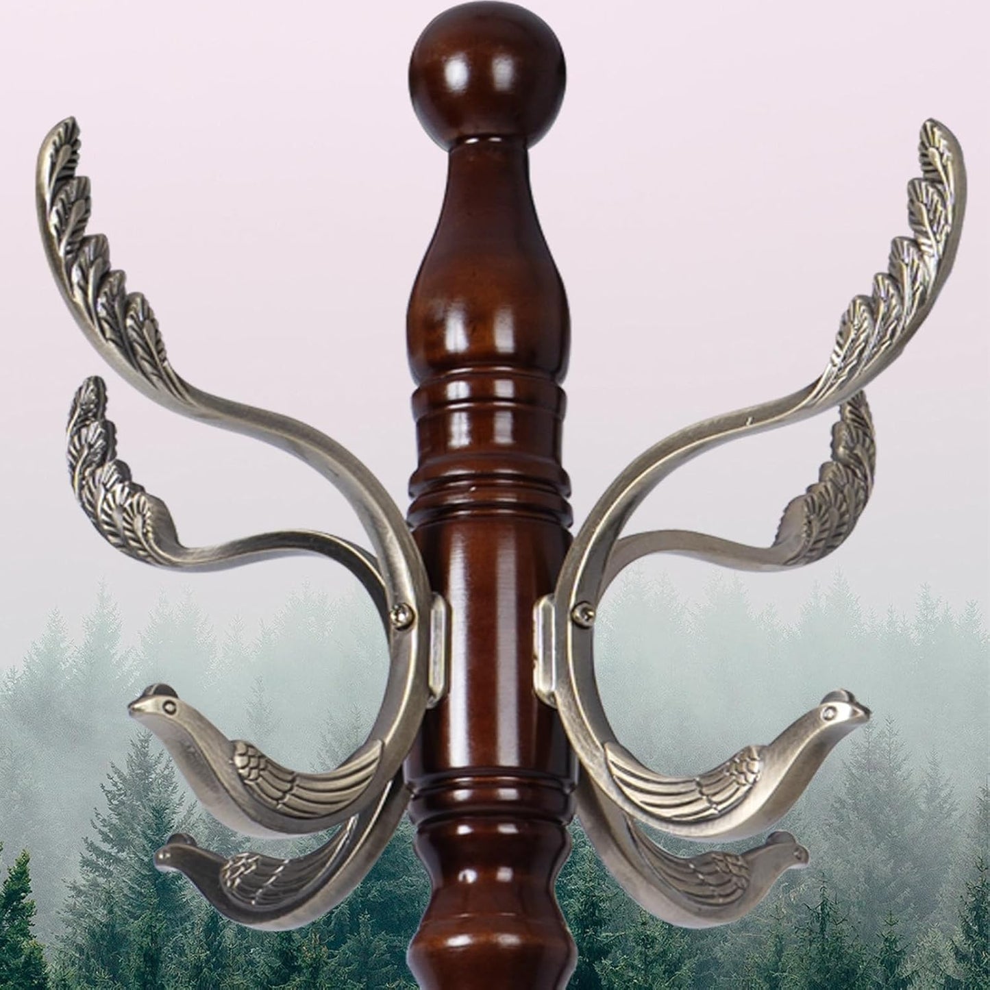 Coat Rack Stand, Solid Wooden Coat Tree with 11 Hooks, Heavy Duty Coat Rack Freestanding with Sturdy round Base, Natural Birch Wood Coat Hanger Stand for Entryway Bedroom (Circular)