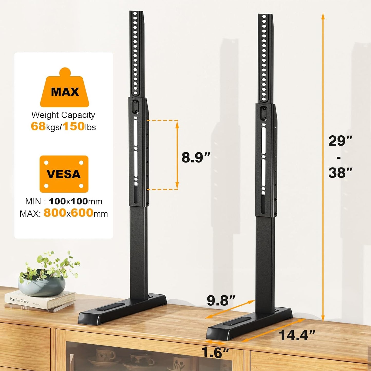 Universal TV Legs, Table Top TV Stand Base with Height Adjustable for Most 37 to 86 Inch Tvs, Wobble-Free Replacement with Cable Management, Holds up to 150Lbs, Max VESA 800X600Mm, Black (Black)