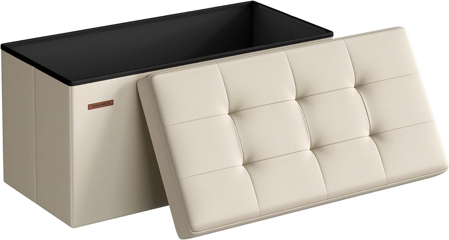 MAZIE Collection - 43 Inches Folding Storage Ottoman Bench, Ottoman Foot Rest, End of Bed Bench, Storage Chest, Load 660 Lb, for Living Room, Bedroom, Entryway, Dark Gray ULSF77K