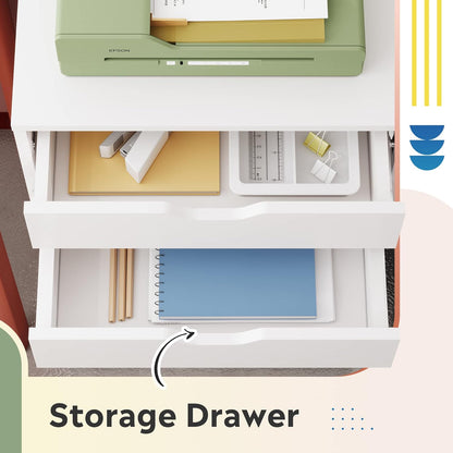 7-Drawer Chest, Wood Storage Dresser File Cabinet with Wheels, White