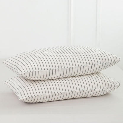 Bedding Pillowcases Striped Pack of 2 100% Washed Cotton Linen like Textured Breathable Durable Soft Comfy (White Dark Grey Wide Stripes, King)