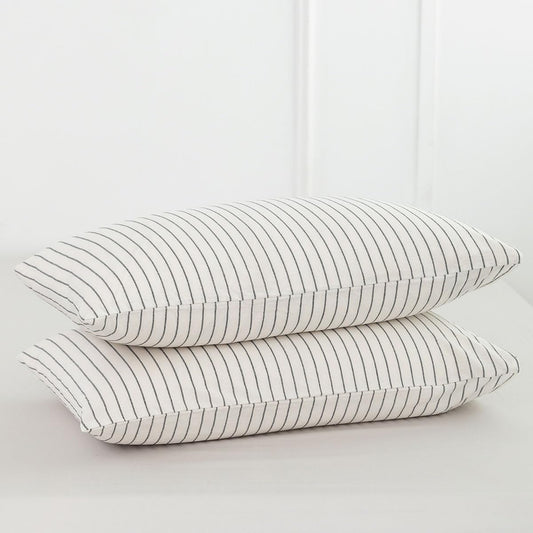Bedding Pillowcases Striped Pack of 2 100% Washed Cotton Linen like Textured Breathable Durable Soft Comfy (White Dark Grey Wide Stripes, King)