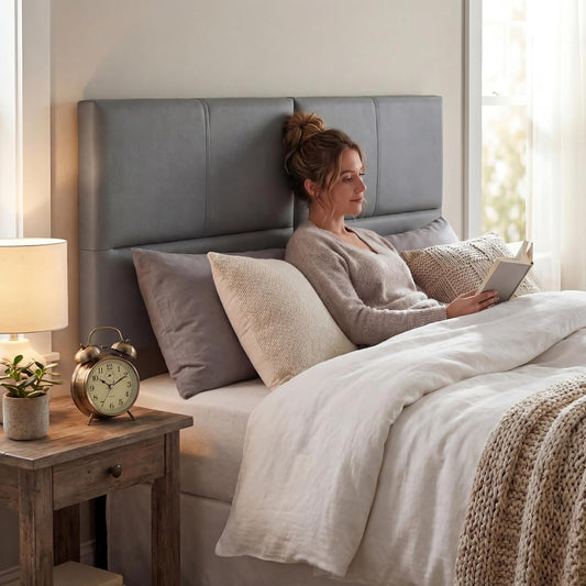 Upholstered Headboard King Size Headboards Eastern King/California King Faux Leather Panels with Durable Metal Legs Adjustable Height Bed Headboard Gray
