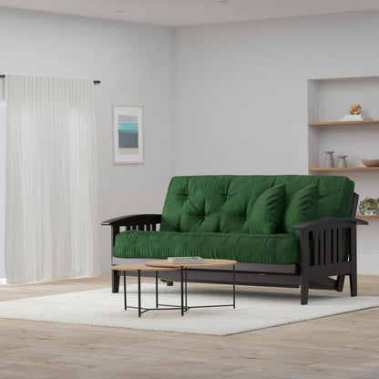 Westfield Complete Futon Set - Espresso Finish (Warm Black) – Large Queen Size, Mission Style Wood Futon Frame with Mattress Included (Twill Hunter Green), More Mattress Colors Available