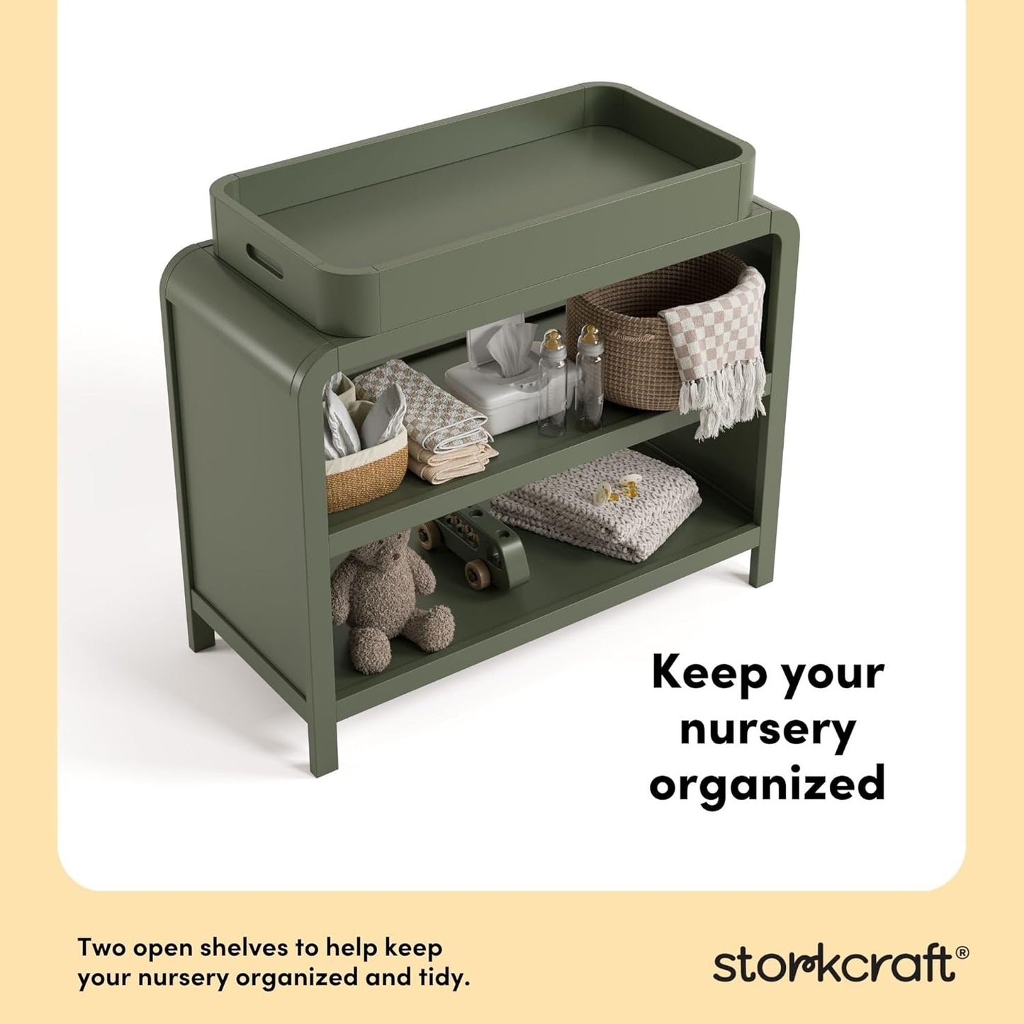 Santos Changing Table (Olive) – GREENGUARD Gold Certified Baby Changing Table, Solid Wood Changing Table for Baby, Removable Changing Topper Fits Standard-Size Changing Pad