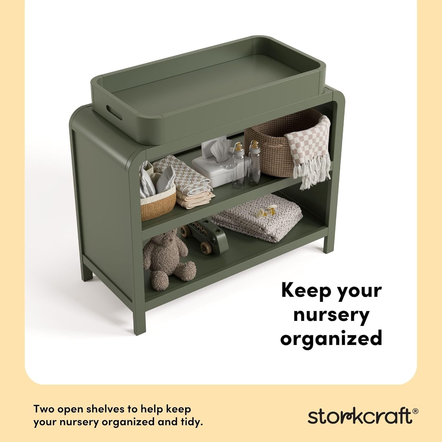 Santos Changing Table (Olive) – GREENGUARD Gold Certified Baby Changing Table, Solid Wood Changing Table for Baby, Removable Changing Topper Fits Standard-Size Changing Pad