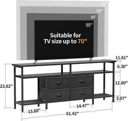 TV Stand for 55/60/65/70 Inch TV, Modern Entertainment Center with LED Lights and Power Outlets, TV Stand with Drawers and Shelves, Media Console with Storage for Living Room Bedroom, Black