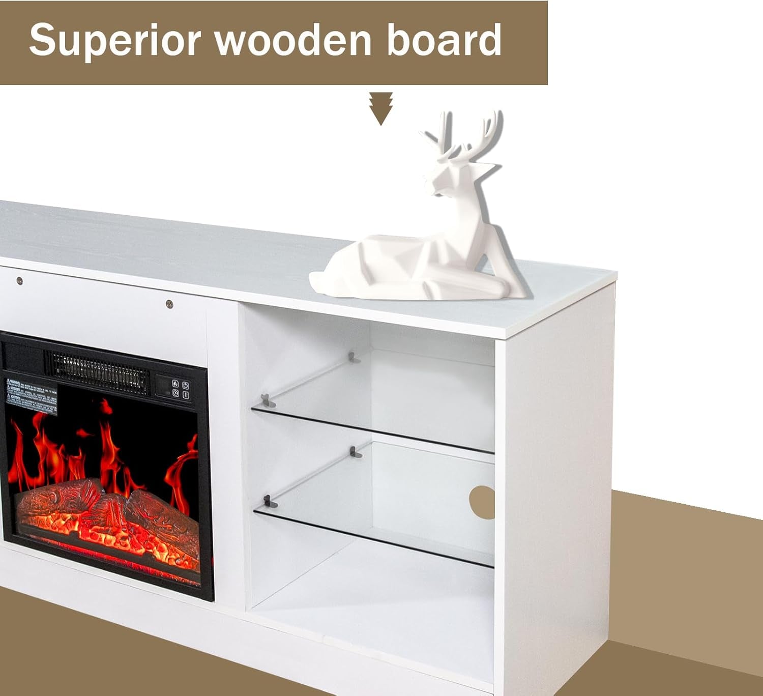 Fireplace TV Stand with LED Lights, Modern Entertainment Center with Electric Fireplace for TV up to 65", TV Console Table with Open Storage Shelves for Living Room Bedroom (White)