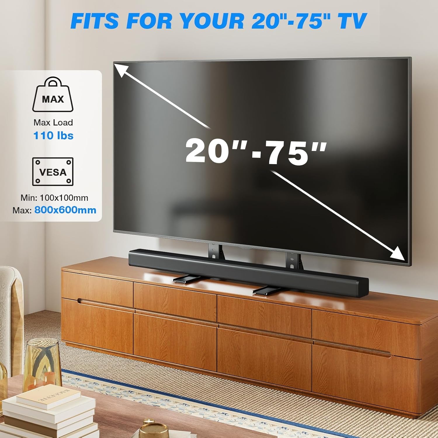 Universal TV Stand for 20-75 Inch Flat Curved Tvs, Height Adjustable Table Top TV Stand, TV Feet with Cable Management,Steel Replacement TV Legs Holds up to 110 Lbs, Max VESA 800X600Mm, Black