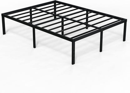 Queen Bed Frame No Box Spring Needed 18 Inch Heavy Duty Metal Tall Platform Bed Frame Queen Size with Large Storage Space, Easy Assembly, Black