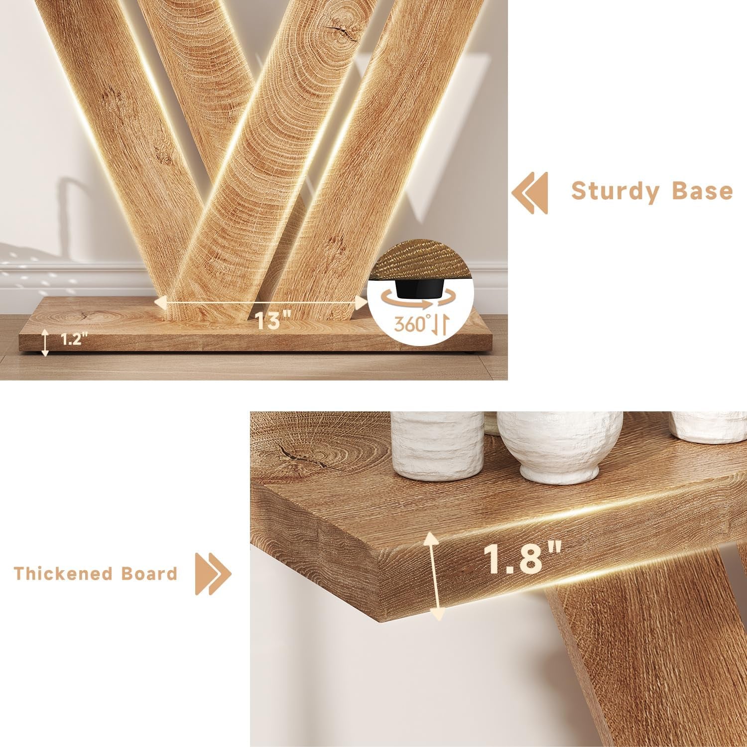 51 Inch Console Table, Farmhouse Entryway Table with V-Shaped, Wood Sofa Table behind Couch Table, Narrow Entryway Accent Table for Living Room, Hallway, Entrance, Foyer, Easy Assembly, Brown