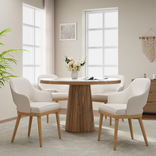 Wooden Dining Chairs Set of 4, Modern Fabric Upholstered Dining Room Chair, Kitchen Side Chairs, Farmhouse Dinner Chair with Open Back for Kitchen, Beige