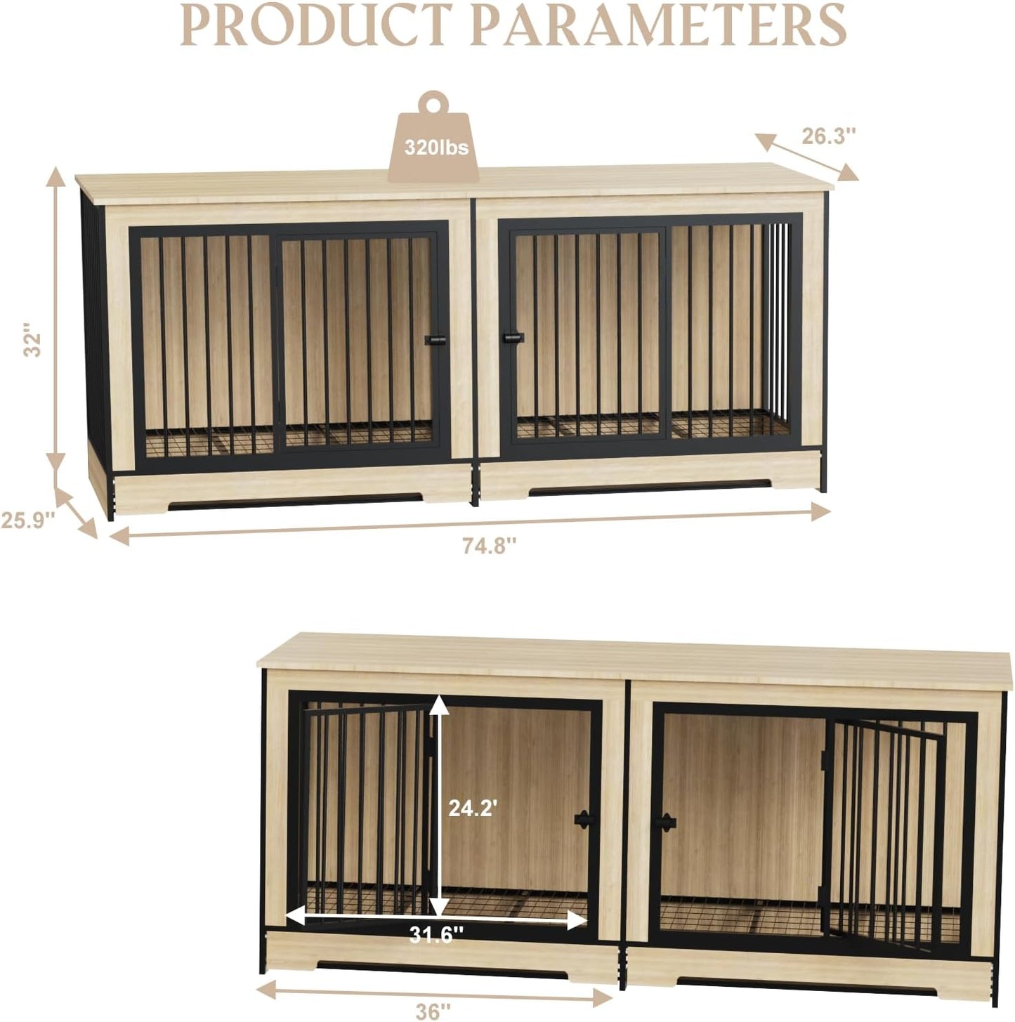 35.5" Dog Crate Furniture, Wooden Dog Crate Furniture for Medium Small Dogs, Wooden Dog Kennel End Table with Drawer and Open Shelves, Sliding Door Dog Kennel Furniture