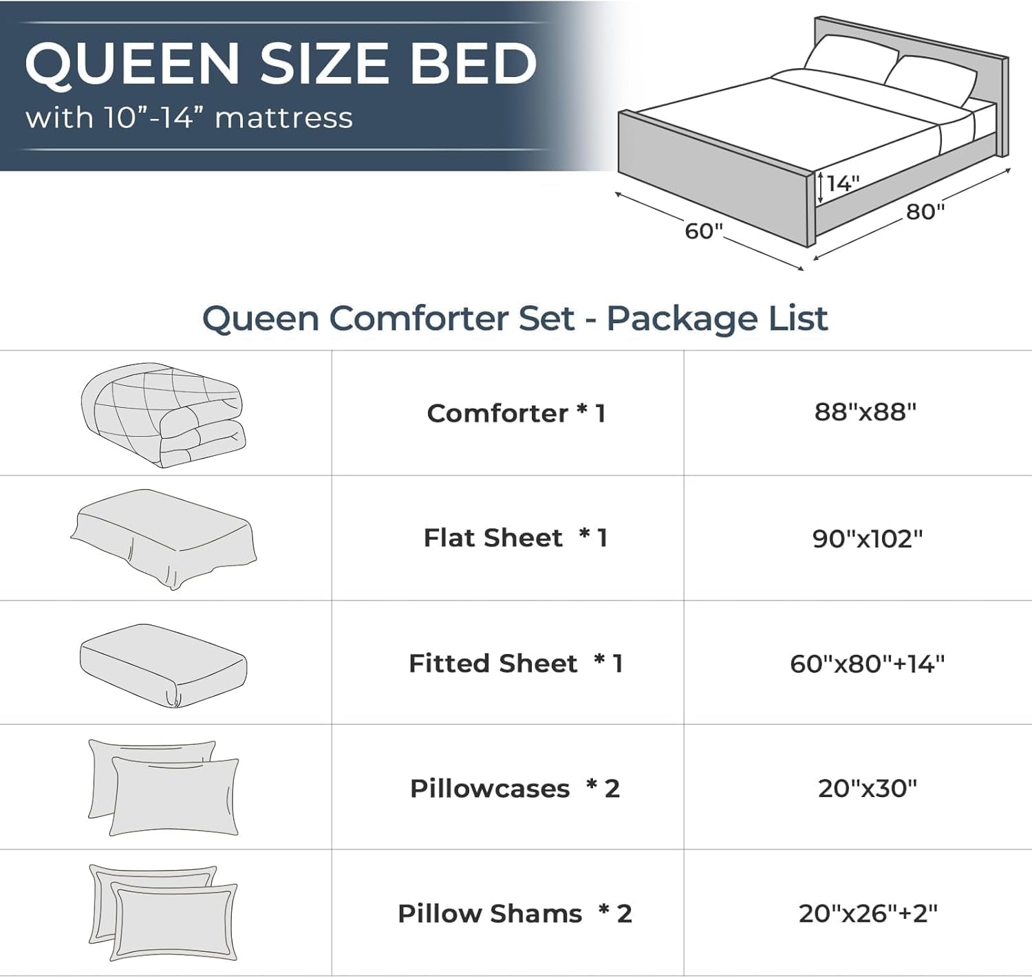 7 Pieces Queen Comforter Set, All Season Reversible Bed in a Bag Queen, Ultra Soft Queen Bedding Set with Grey Comforter, Flat Sheet, Fitted Sheet, Pillowcases, Pillow Shams, Dark Grey