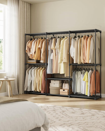 Portable Closet, Freestanding Closet Organizer, Clothes Rack with Shelves, Hanging Rods, Storage Organizer, for Cloakroom, Bedroom, 80.7 X 17.1 X 65.4 Inches, Black URYG035B01