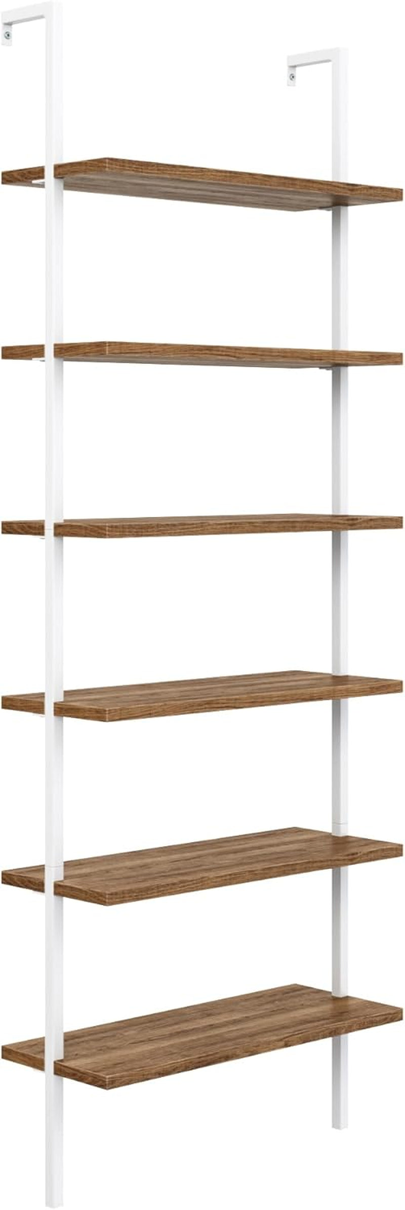 Theo 6-Shelf Tall Bookcase, Wall Mount Bookshelf with Natural Wood Finish and Industrial Metal Frame, Rustic Oak/White