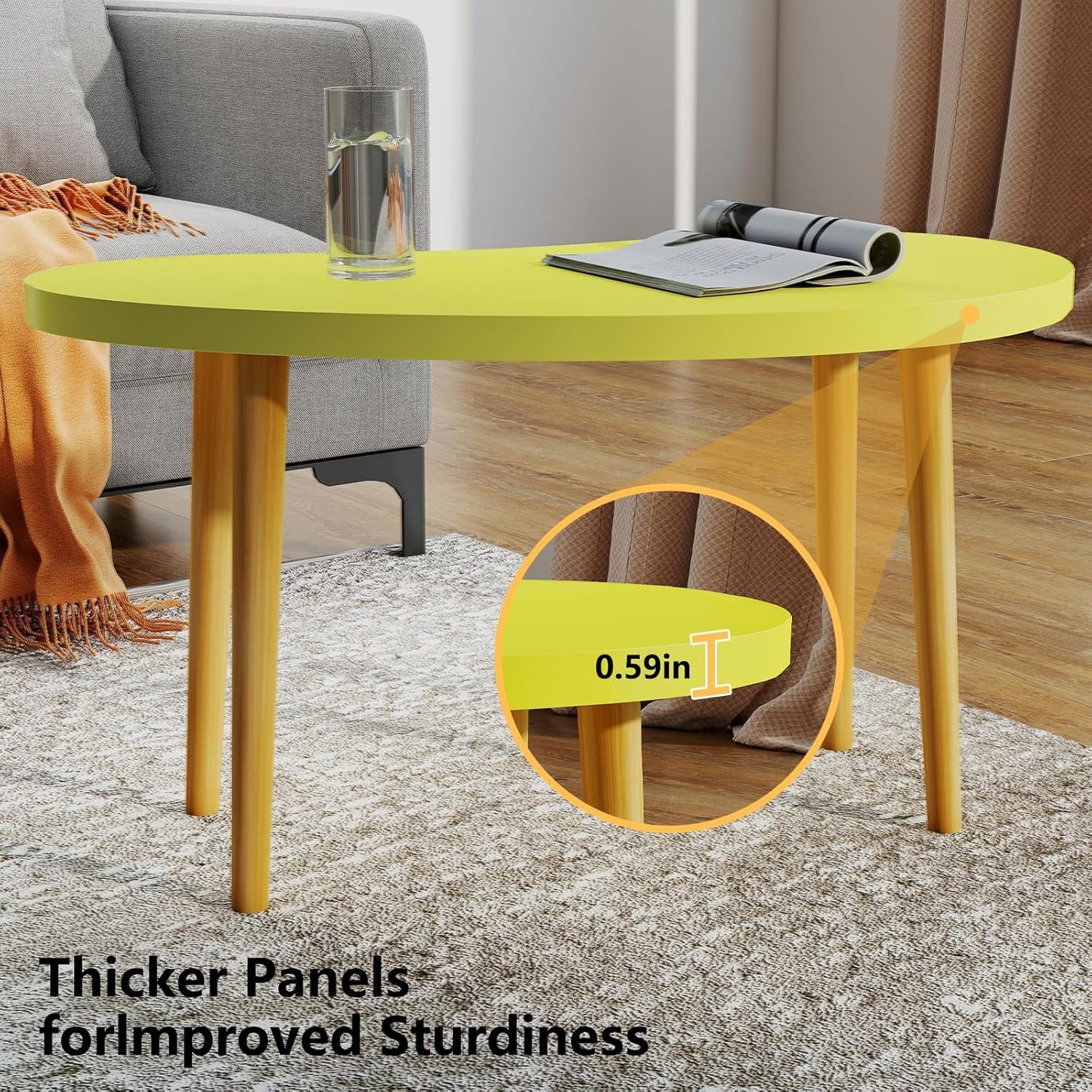 Mango Coffee Table Low Table with 4 Solid Wood Sturdy Legs, Floor Table Desk for Sitting on the Floor, Storage and Living Room Furniture (Yellow)