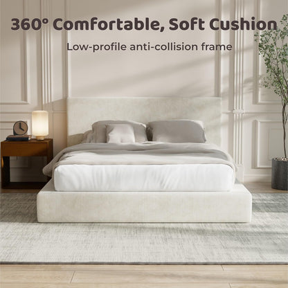 Airframe King Size Bed Frame with Headboard, Cloud Upholstered Platform Bed Frame, 5 Inch Foam Cushioned, No Box Spring, Easy Assembly(Beige Chenille)