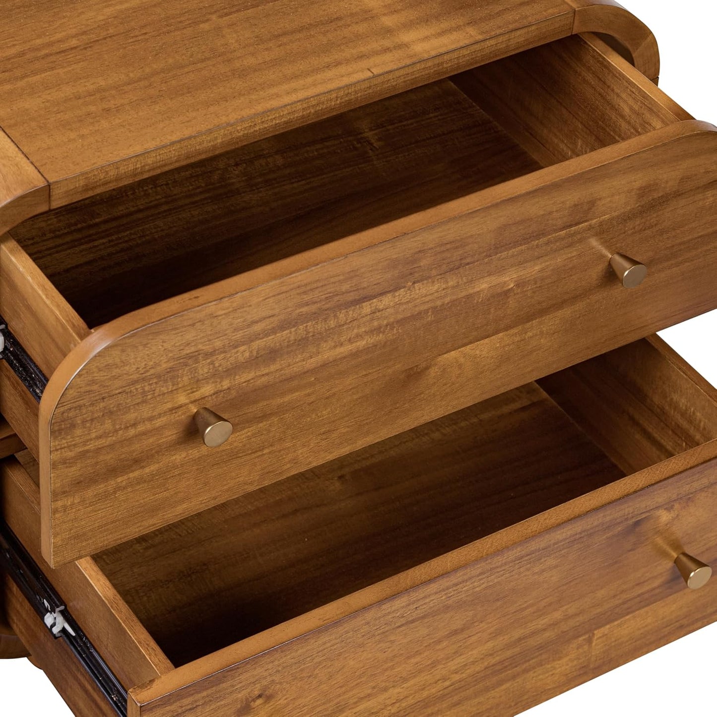 Oslo 22” Nightstand – Mid-Century Modern Bedside Table with Soft-Close Drawers, Solid and Veneered Acacia Wood Construction, Brass Handles, Light Brown Finish