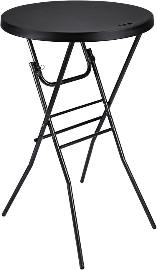 Cocktail Table 28In High Top round Folding Indoor Outdoor, Plastic Bar Height Foldable Bistro Tall Table for Party, Patio, Dining Room, Kitchen, Events, Removable Locking Legs, Black